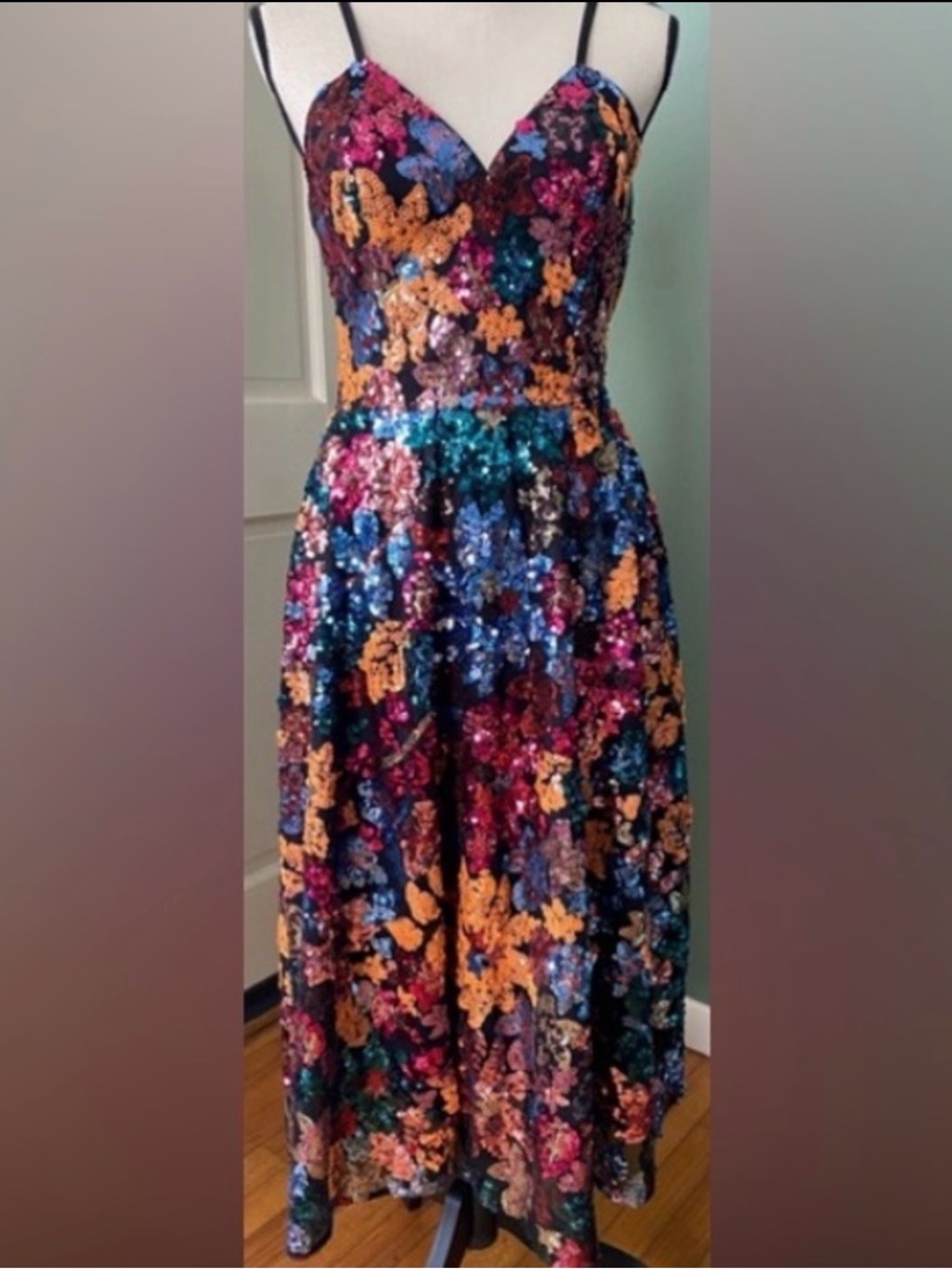 Sequin Floral Midi Dress in Multicolor